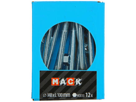 Mack Boulon pour bois avec écrou M8 100mm zingué 12 pièces 1