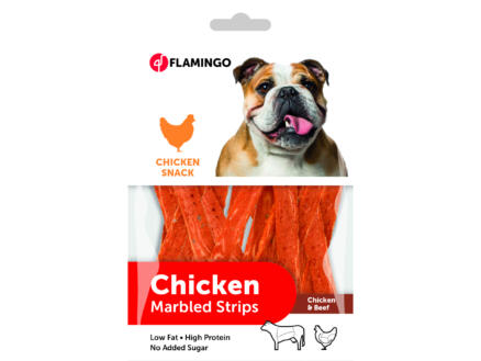 Flamingo Chicken Snack Marbled Strips hondensnack kip/rund 85g