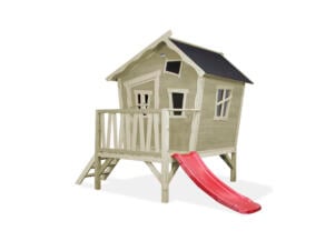Exit Toys Crooky 300 speelhuisje grijs/beige + glijbaan rood