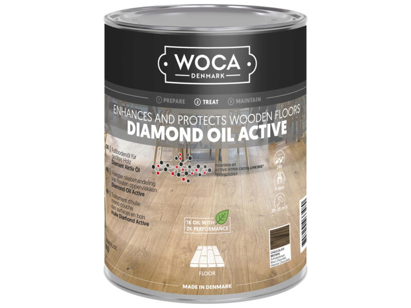 Woca Diamond Oil Active huile parquet 1l chocolate brown