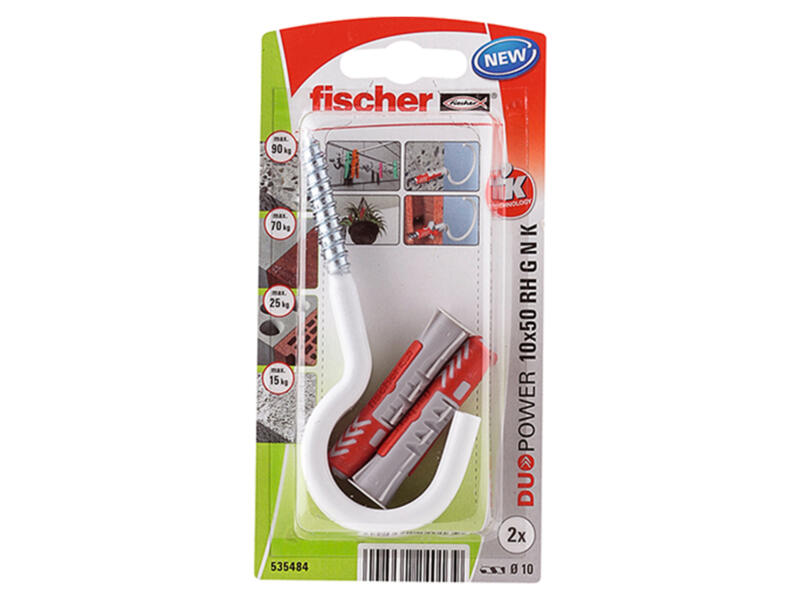 Fischer Duopower chevilles 10x50 mm avec vis à crochet rond 2 pièces