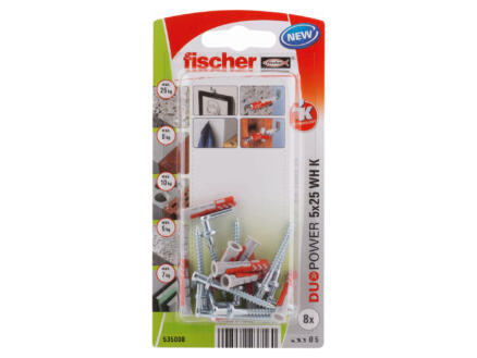 Fischer Duopower chevilles 5x25 mm avec vis à crochet 8 pièces