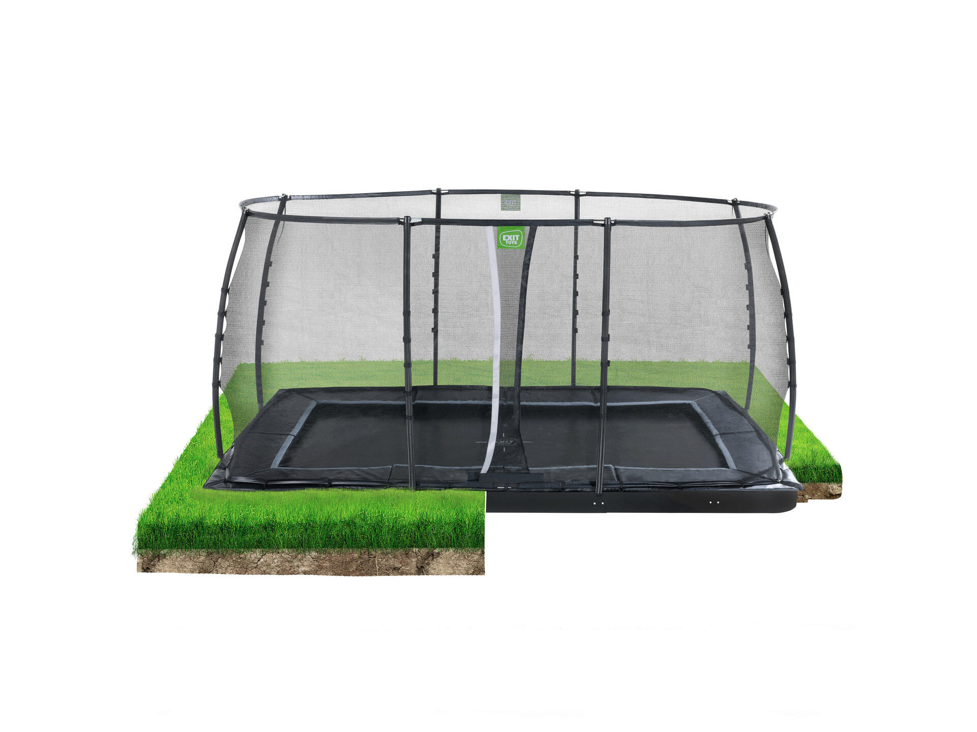 Exit Toys Dynamic trampoline ingegraven 244x427 cm + veiligheidsnet zwart