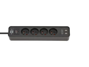 Brennenstuhl Ecolor bloc multiprise 4x avec ports USB, interrupteur et câble 1,5m H05VV-F 3G1,5 noir