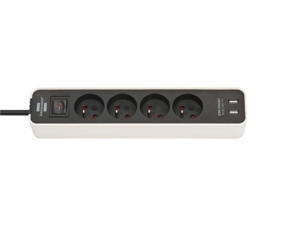 Brennenstuhl Ecolor stekkerdoos 4x met USB-poorten, schakelaar en kabel 1,5m H05VV-F3G1,5 wit/zwart