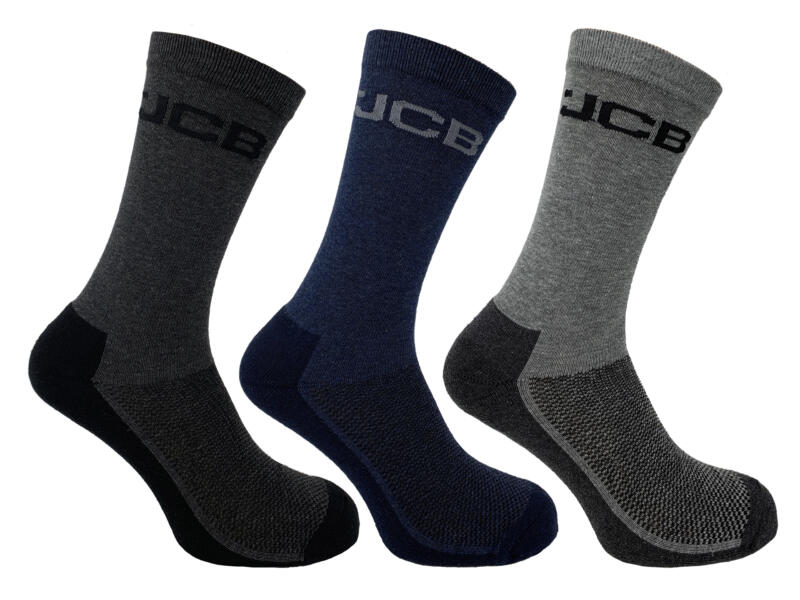 JCB Everyday chaussettes de travail 44-47 noir/bleu/gris 3 paires