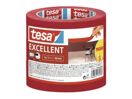 Tesa Excellent afplaktape 50m x 30mm rood 1