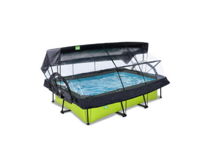 Lime piscine avec dôme 220x150x65 cm + pompe filtrante + voile d'ombrage 1