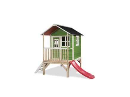 Exit Toys Loft 300 speelhuisje groen + glijbaan rood 1