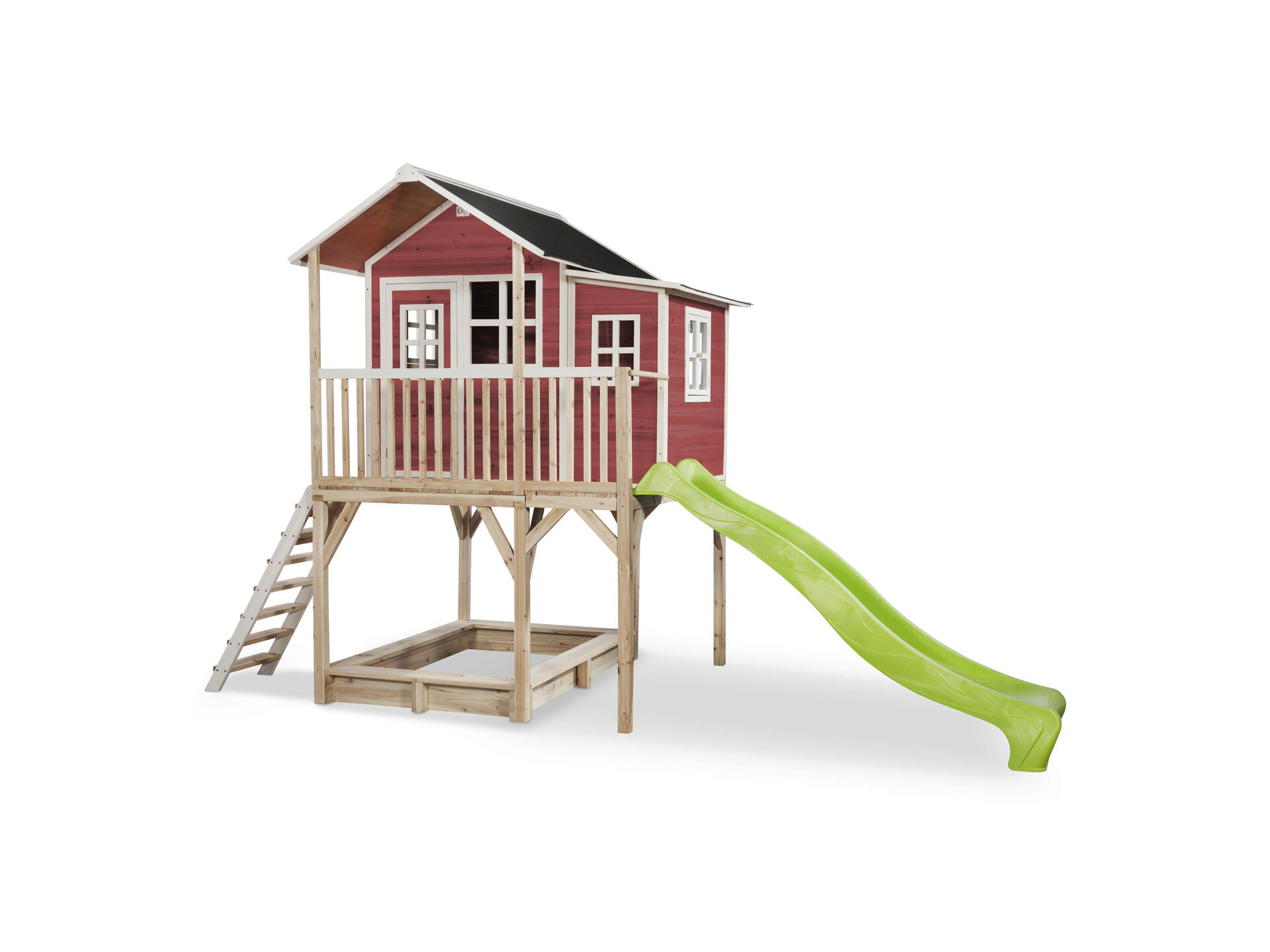 Exit Toys Loft 750 speelhuisje rood + glijbaan groen
