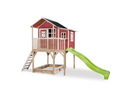 Exit Toys Loft 750 speelhuisje rood + glijbaan groen 1
