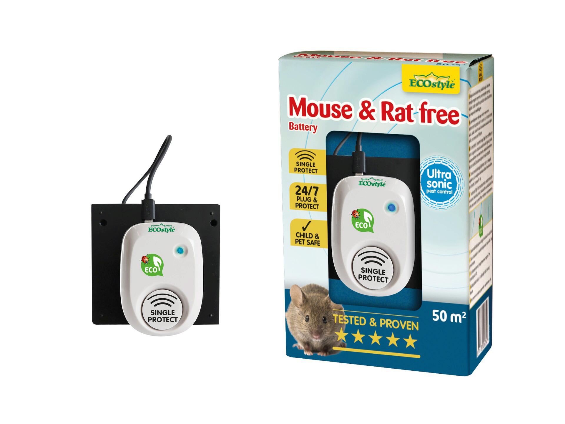 Ecostyle Mouse & Rat Free Battery répulsif rats et souris à ultrasons 50m²