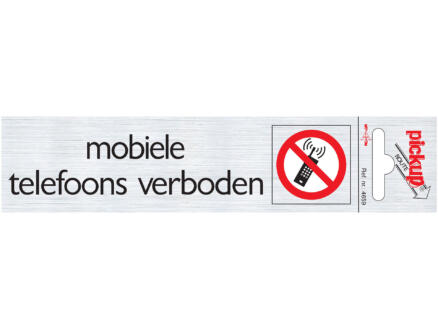 Panneau de porte autocollant mobiele telefoon verboden 16,5x4,4 cm look aluminium 1