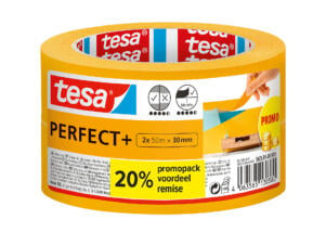 Tesa Perfect+ afplaktape 2 x 50m x 30mm geel