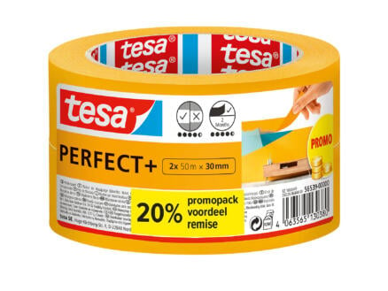 Tesa Perfect+ afplaktape 2 x 50m x 30mm geel 1