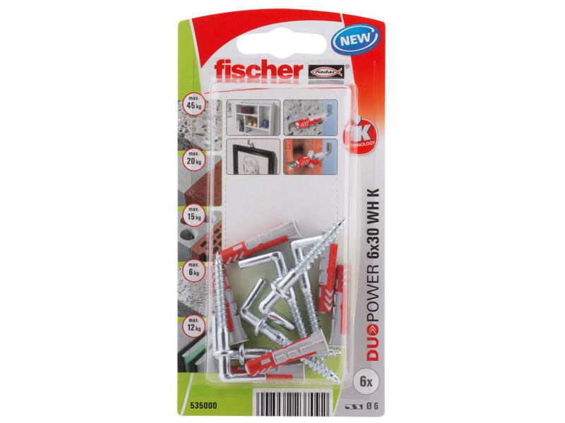 Fischer Plug met schroef met winkelhaak 6x30 mm 6 stuks