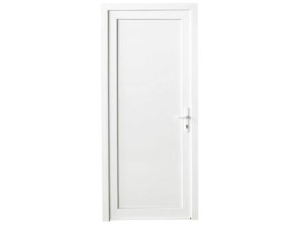 Porte extérieure panneau plein poussant gauche 218x96 cm PVC blanc 1