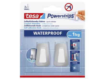 Tesa Powerstrips handdoekhaakje 4,3cm 1kg inox/wit 2 stuks 1