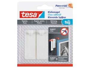 Tesa Powerstrips klevende spijker voor behang en pleister 6cm 1kg wit 2 stuks
