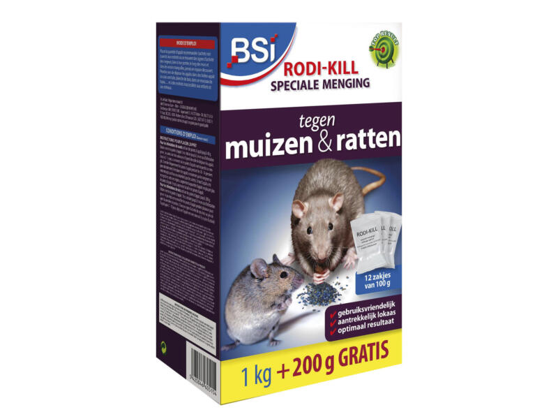 Anti Rodi BSI Rodi-Kill mélange anti-souris et rats 1,2kg | Hubo