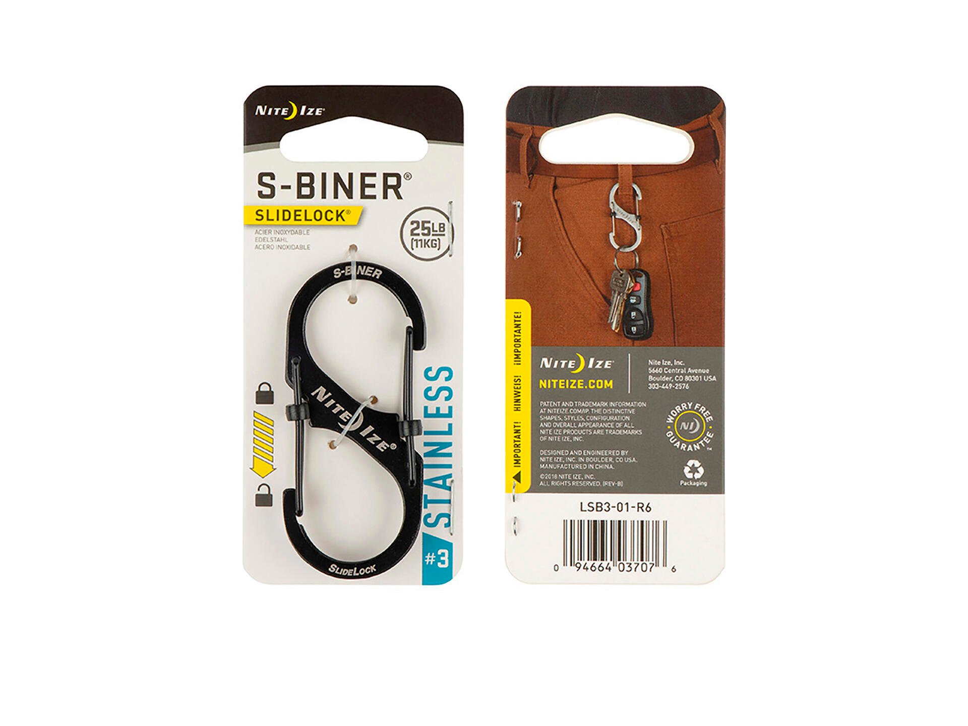 Nite Ize Slidelock S-Biner S-karabijnhaak 30,48x68,58 mm inox zwart