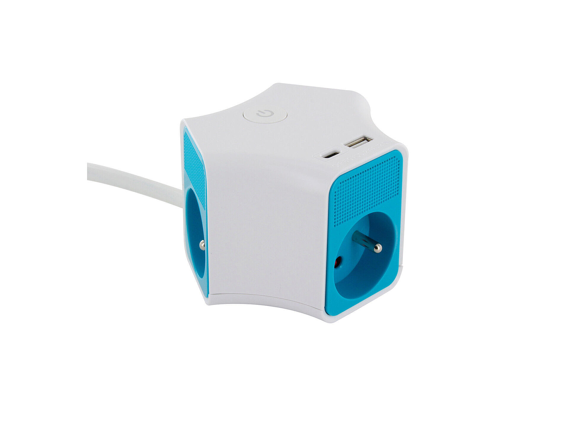 Chacon Powercube bloc multiprise 3x + 2x USB et câble 1,5m blanc