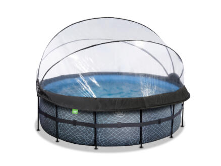 Stone piscine avec dôme 427x122 cm + pompe filtrante à sable + pompe à chaleur 1