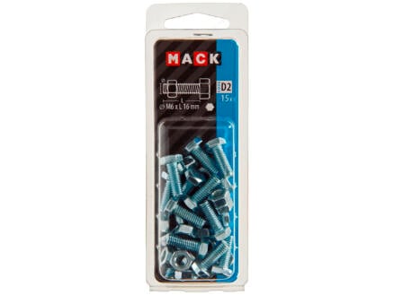 Mack Tapbout met moer M6 16mm verzinkt 15 stuks 1
