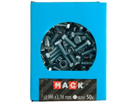 Mack Tapbout met moer M6 16mm verzinkt 50 stuks 1