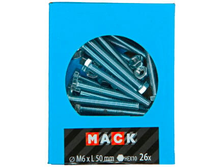 Mack Tapbout met moer M6 50mm verzinkt 26 stuks 1