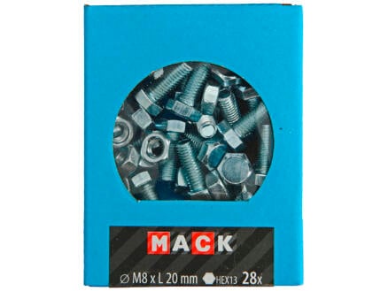 Mack Tapbout met moer M8 20mm verzinkt 30 stuks 1