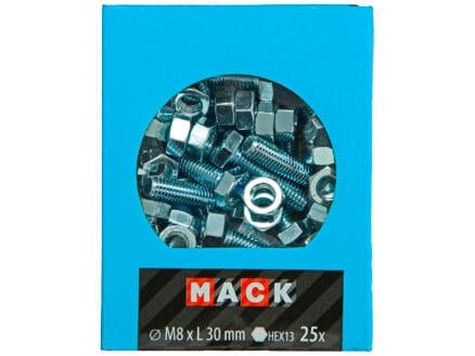Mack Tapbout met moer M8 30mm verzinkt 25 stuks 1