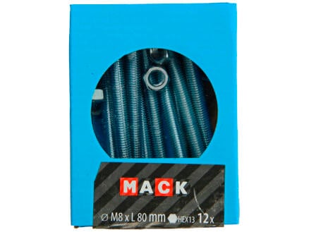 Mack Tapbout met moer M8 80mm verzinkt 12 stuks 1