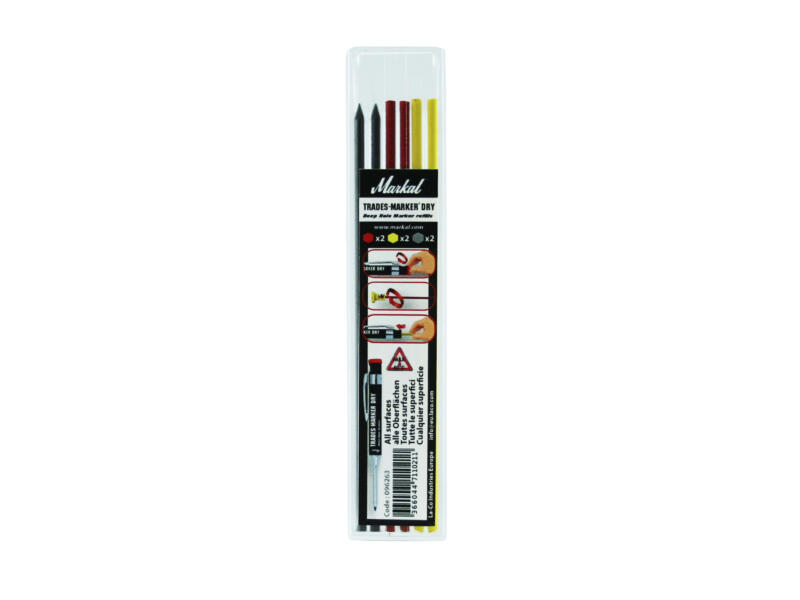 Trades-Marker Dry grafiet navulling rood/zwart/geel 6 stuks