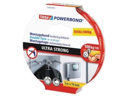 Tesa Ultra Strong montagetape 5m x 19mm wit 1