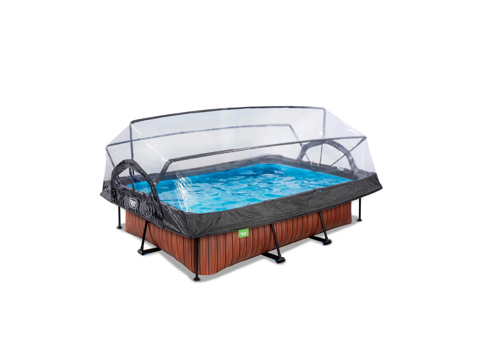 Exit Toys Wood piscine avec dôme 220x150x65 cm + pompe filtrante