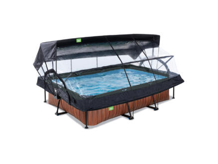 Wood piscine avec dôme 300x200x65 cm + pompe filtrante + voile d'ombrage 1