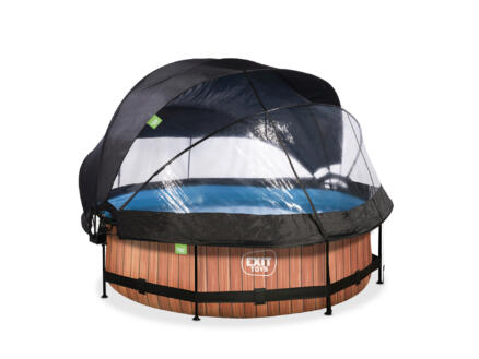 Wood piscine avec dôme 300x76 cm + pompe filtrante + voile d'ombrage 1