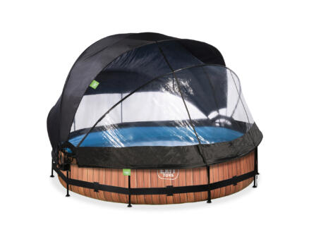 Wood piscine avec dôme 360x76 cm + pompe filtrante + voile d'ombrage 1