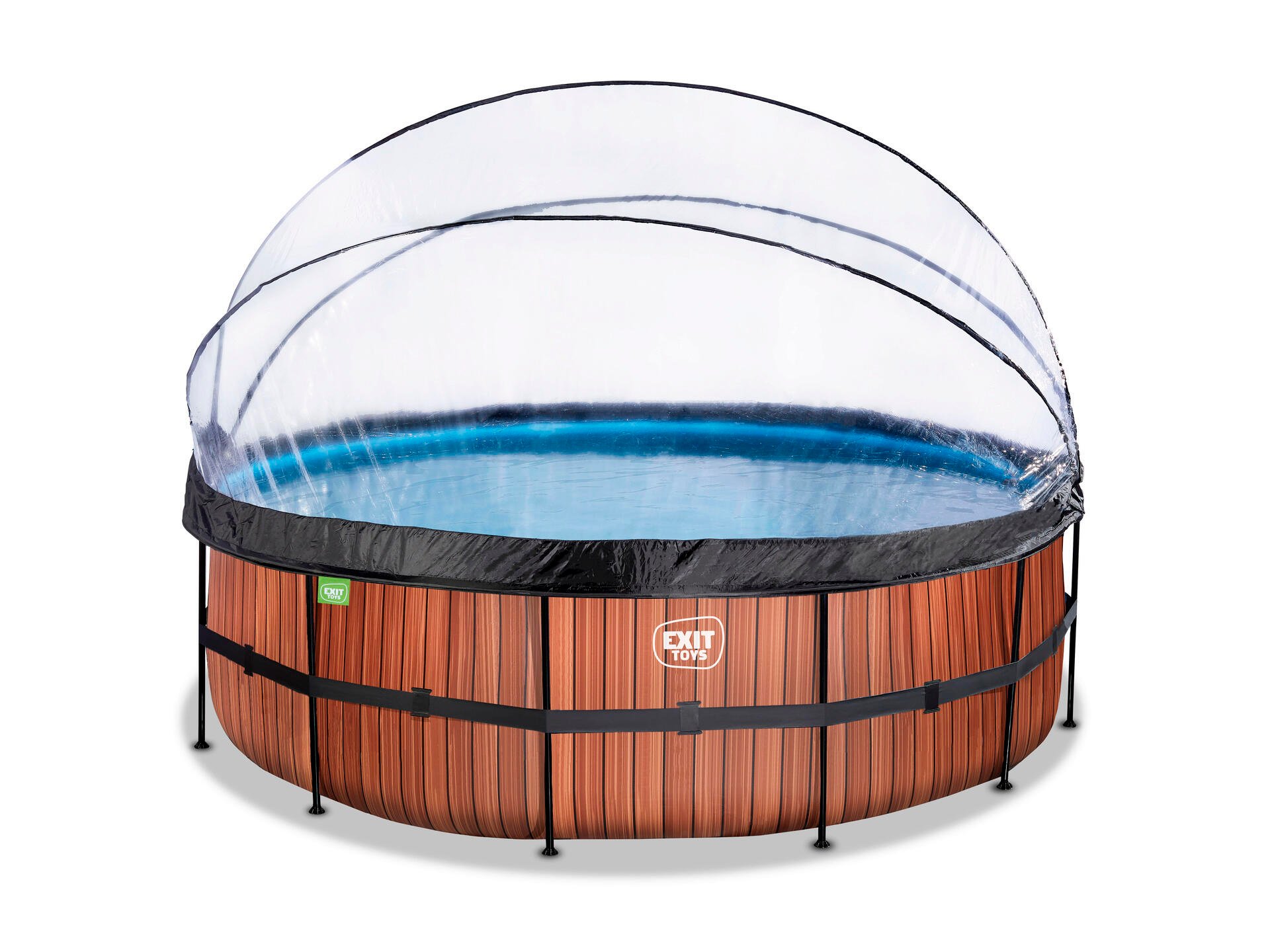 Exit Toys Wood piscine avec dôme 450x122 cm + pompe à chaleur