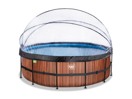 Wood piscine avec dôme 450x122 cm + pompe filtrante à sable + pompe à chaleur 1