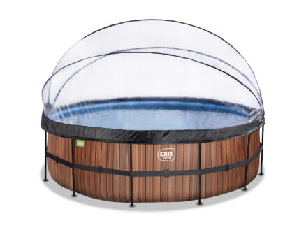 Wood piscine avec dôme 488x122 cm + pompe filtrante à sable + pompe à chaleur 1