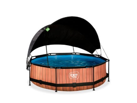 Wood zwembad 300x76 cm + filterpomp + schaduwdoek 1