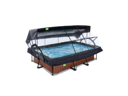 Wood zwembad met overkapping 220x150x65 cm + filterpomp + schaduwdoek 1
