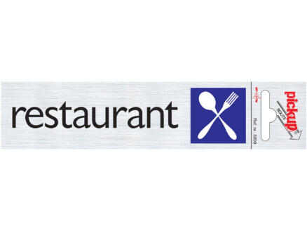 Zelfklevend deurbord restaurant 16,5x4,4 cm aluminium look 1