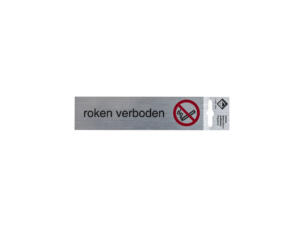 Zelfklevend deurbord roken verboden 17x4,4 cm aluminium look