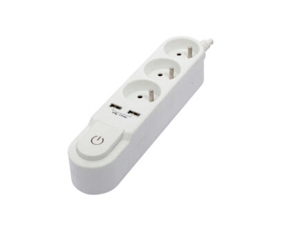 Chacon bloc multiprise design 3x + 2x USB avec interrupteur et câble 3m blanc 1