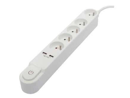 Chacon bloc multiprise design 5x + 2x USB avec interrupteur et câble 3m blanc