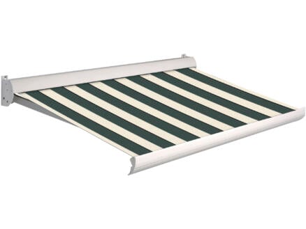 Domasol elektrische zonneluifel F10 500x250 cm groen-wit brede strepen met crèmewit frame 1