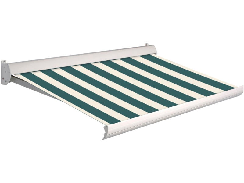 Domasol elektrische zonneluifel F10 550x250 cm groen-wit smalle strepen met crèmewit frame